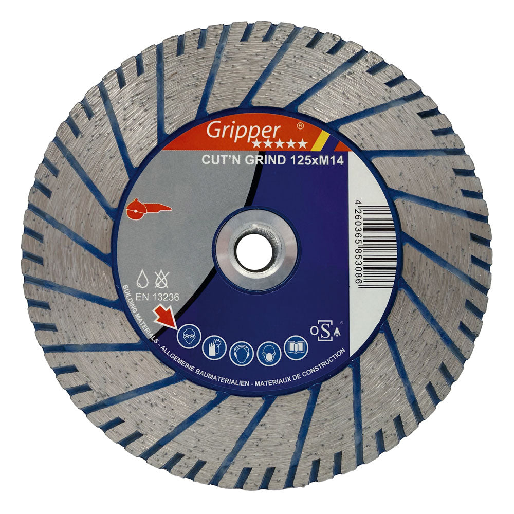 Diamanttrennscheibe 125 mm M14 - BLAU - mit Flansch - 3,9 mm dick - Für Beton
