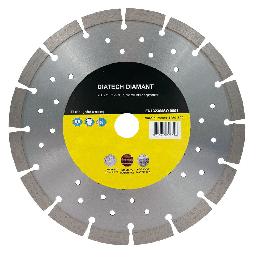 Diamanttrennscheibe 230x22,2 mm - Für harten Beton/Naturstein - 12 mm Segment