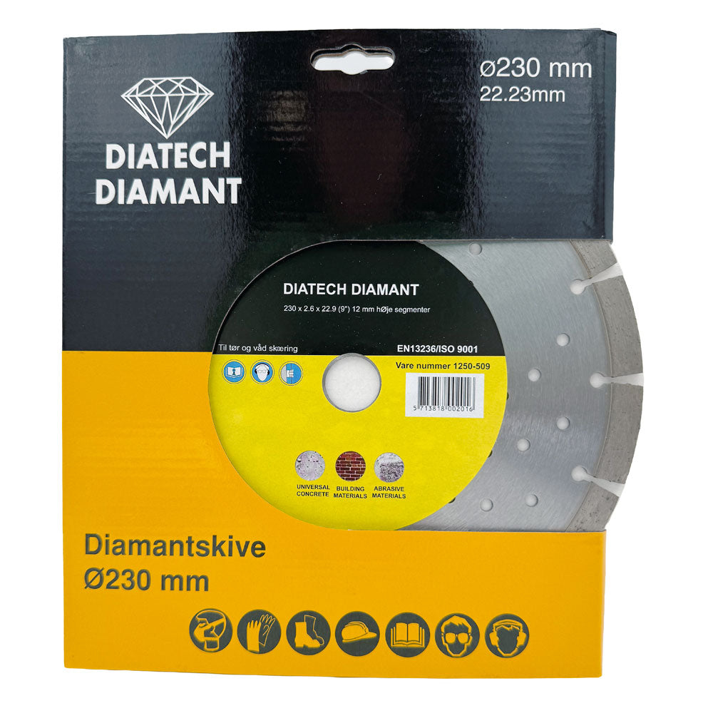 Diamanttrennscheibe 230x22,2 mm - Für harten Beton/Naturstein - 12 mm Segment