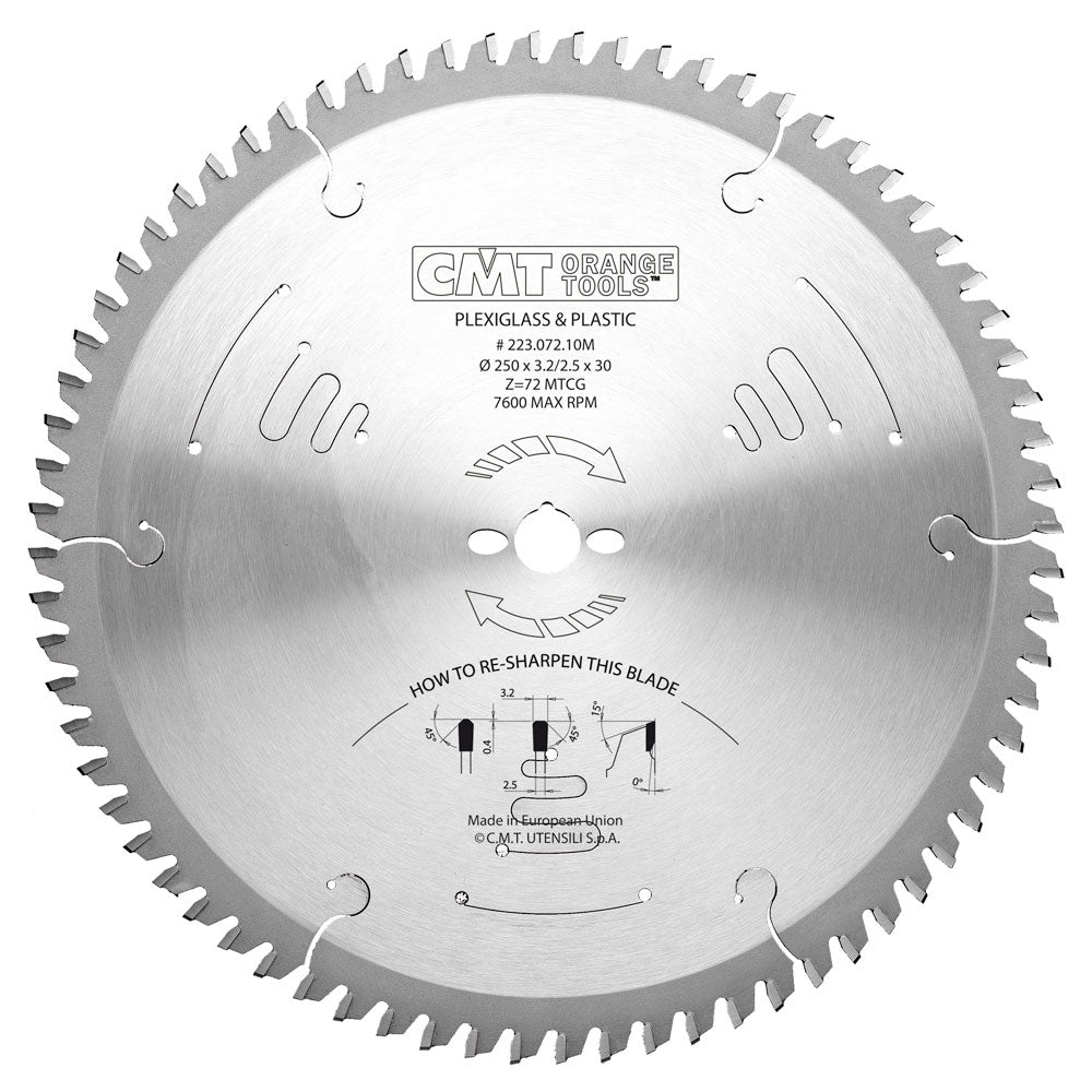 Sägeblatt für Kunststoff 250mm x 3,2mm x 30mm Z72 TF