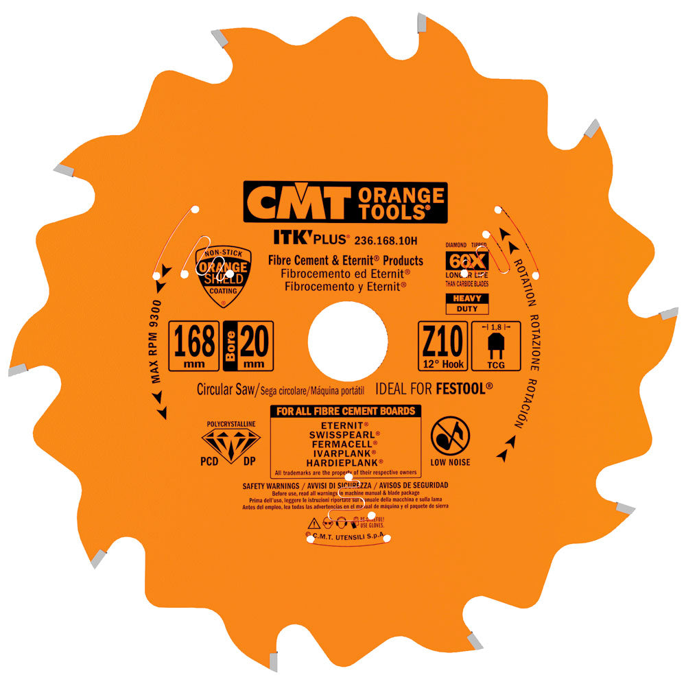 Sägeblatt PCD für Faserzement 168mm x 1,8mm x 20mm Z10 F