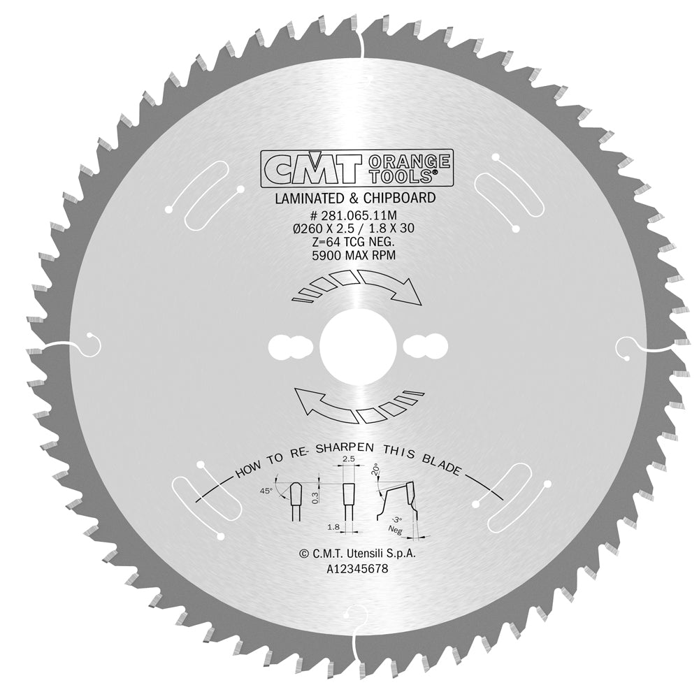 Sägeblatt 260mm x 2,5mm x 30mm Z64 TF Neg