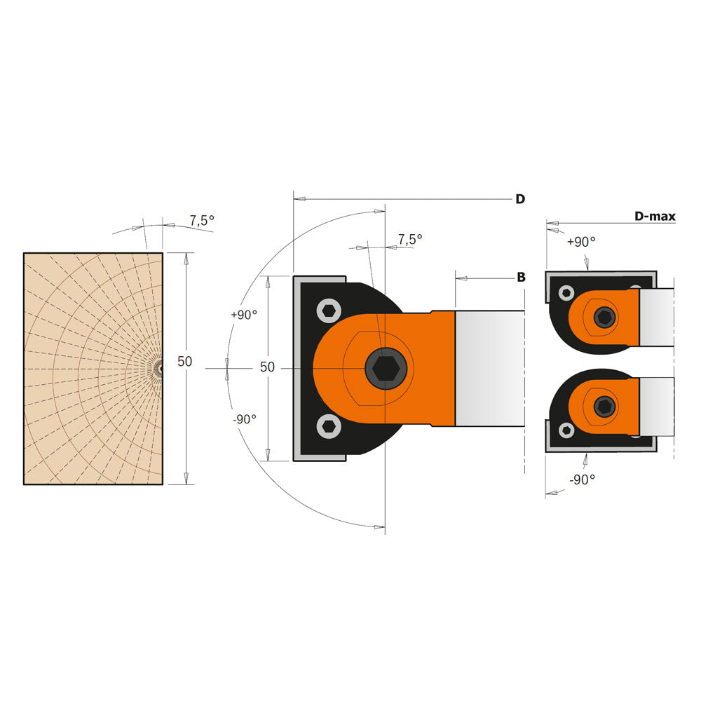Verstellbarer Fasenfräskopf D160x50x30 Z2 (+ -90 °)
