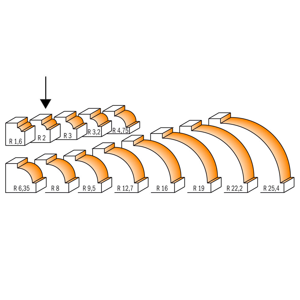Abrundfräser R 2,0mm | mit Anlaufring | Schaft 8mm