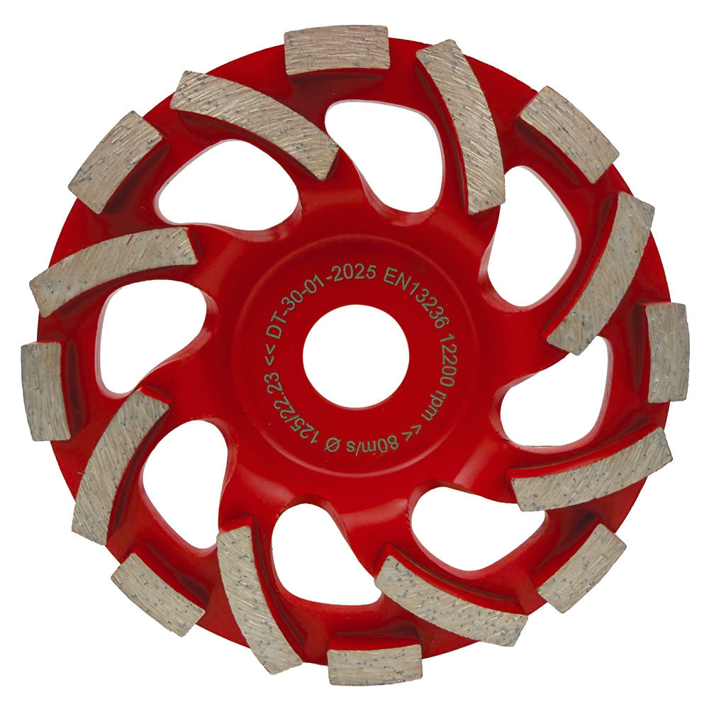 Schleiftopf 125x22,2 mm - ROT - Für harten Beton - 6 mm Segment - Spider