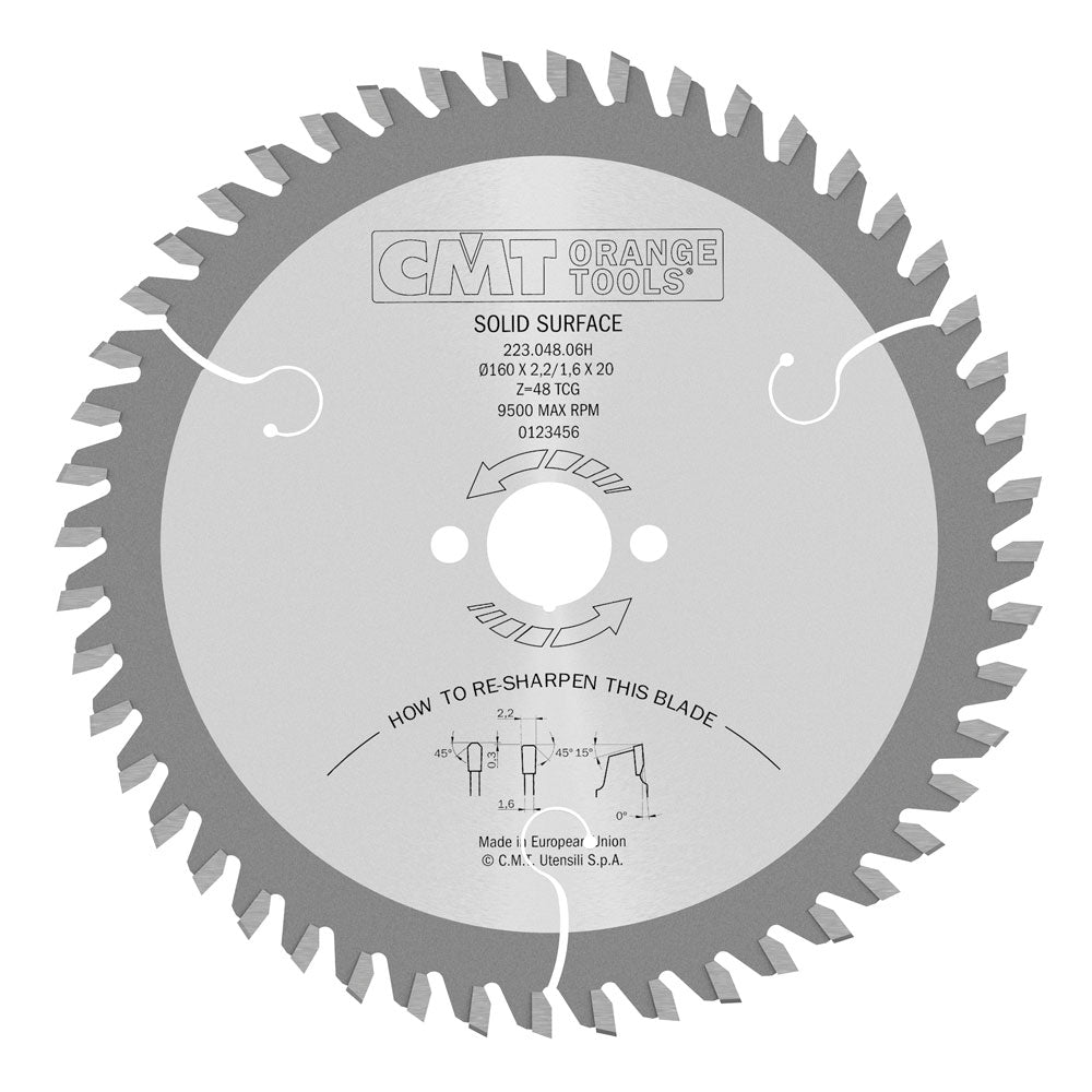 Sägeblatt für Mineralwerkstoff 160mm x 2,2mm x 20mm Z48 TF