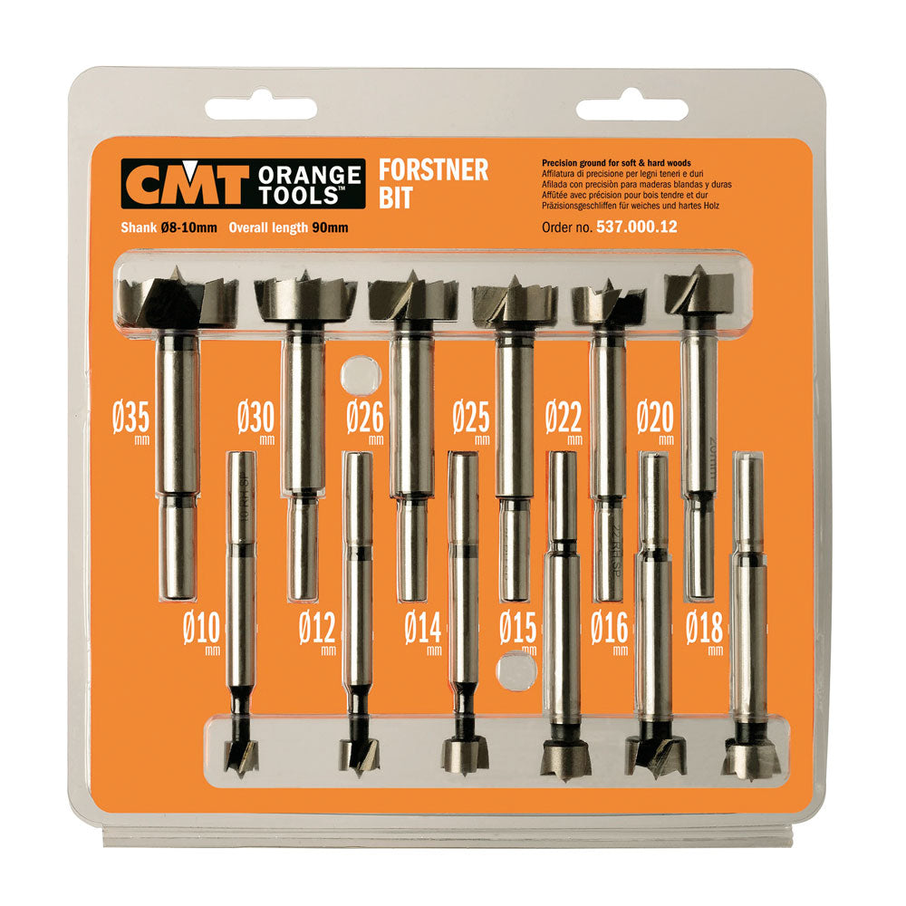 Forstnerbohrer-Set 12-teilig, 10 mm bis 35 mm | Schaft 8 mm und 10 mm
