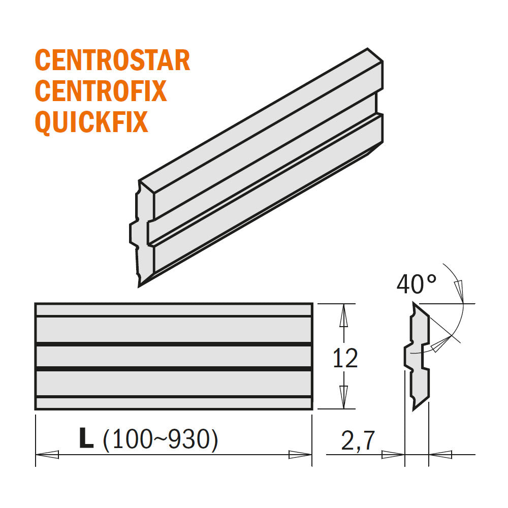 Centrofix Hobelmesser 410mm x 12mm x 2,7mm HPS