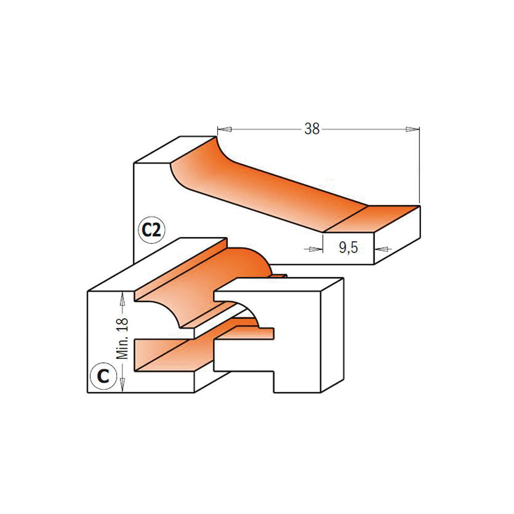 Messerschneidersatz 3-teilig | Profilfräsersatz Küchenschubladen und Küchentüren | Schaft 12mm