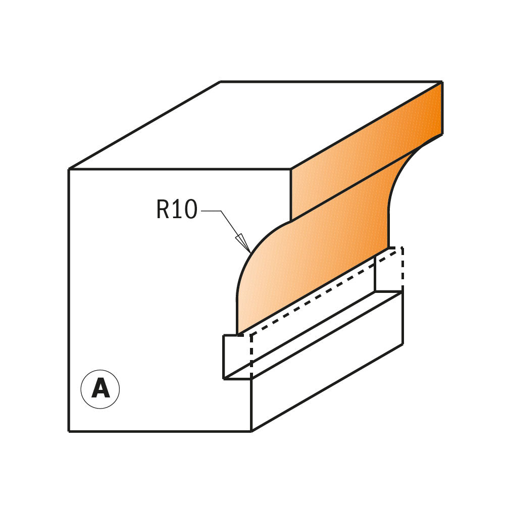Profilfräser 25 mm x 19 mm | 10 mm Radius | 8 mm Schaft