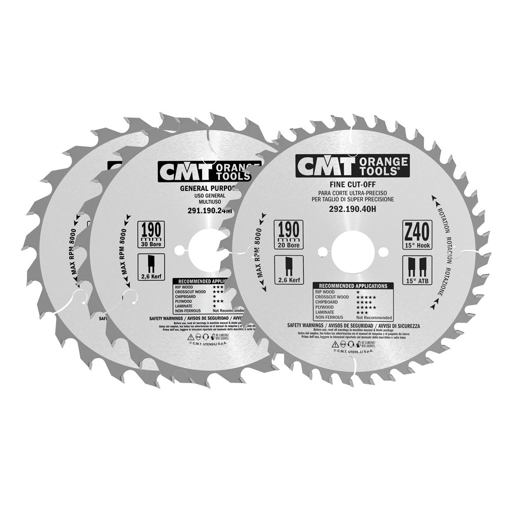 Sägeblätterpackung | 190mm x 2,6mm x 30mm Z24-40-40 | 3 Stk. Packung