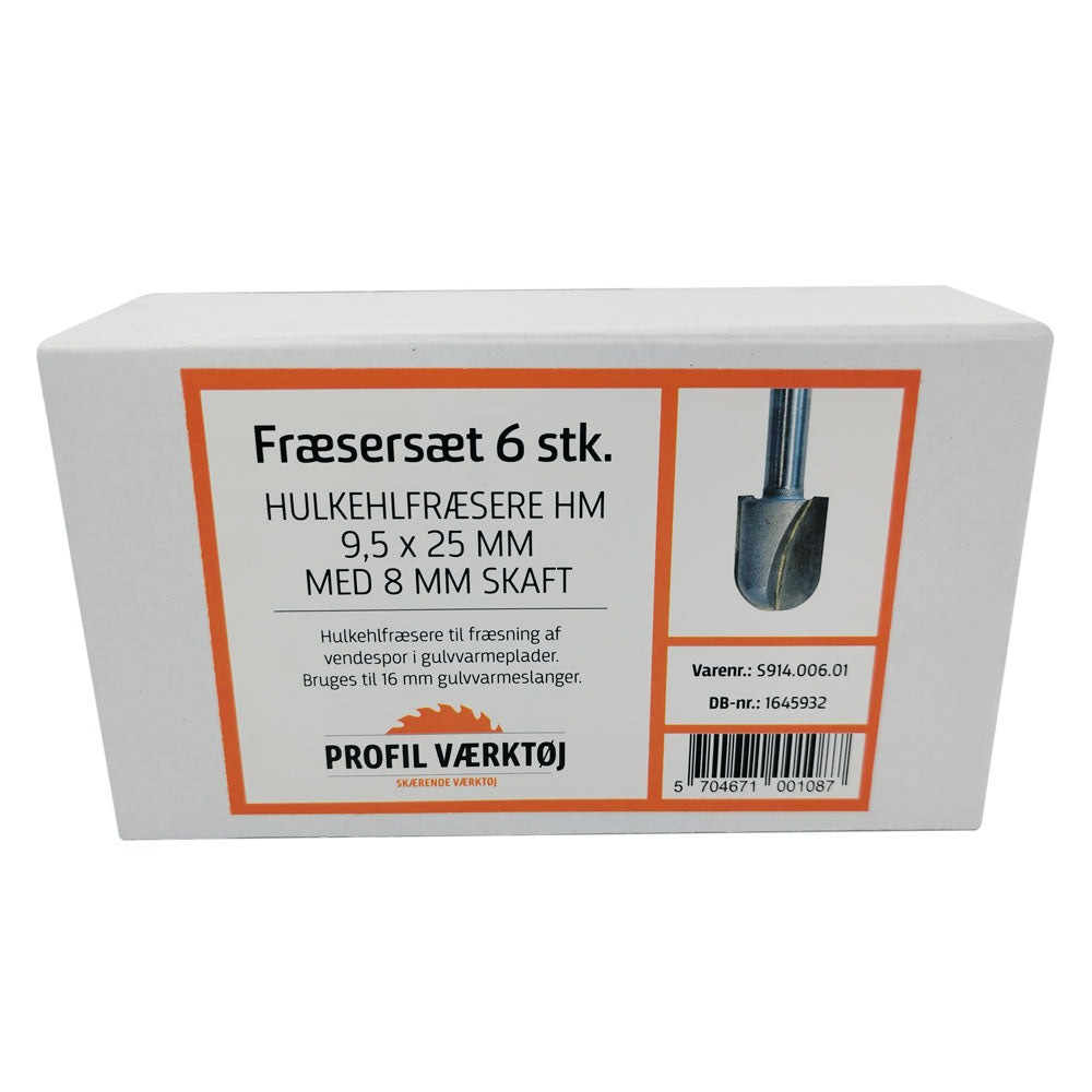 Fräsmesserset 6-teilig 19mm | Fräsersatz für 16mm Fußbodenheizungsrohr | 8mm Schaft