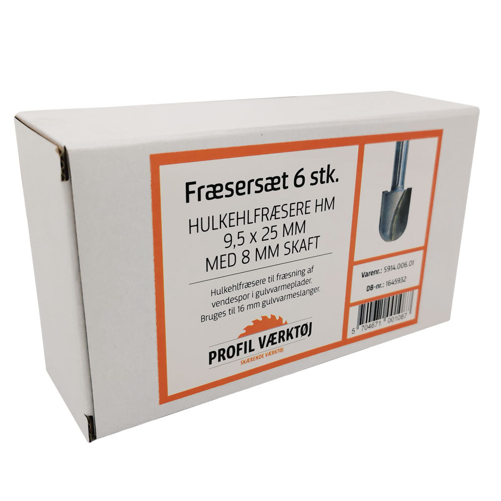 Fräsmesserset 6-teilig 19mm | Fräsersatz für 16mm Fußbodenheizungsrohr | 8mm Schaft